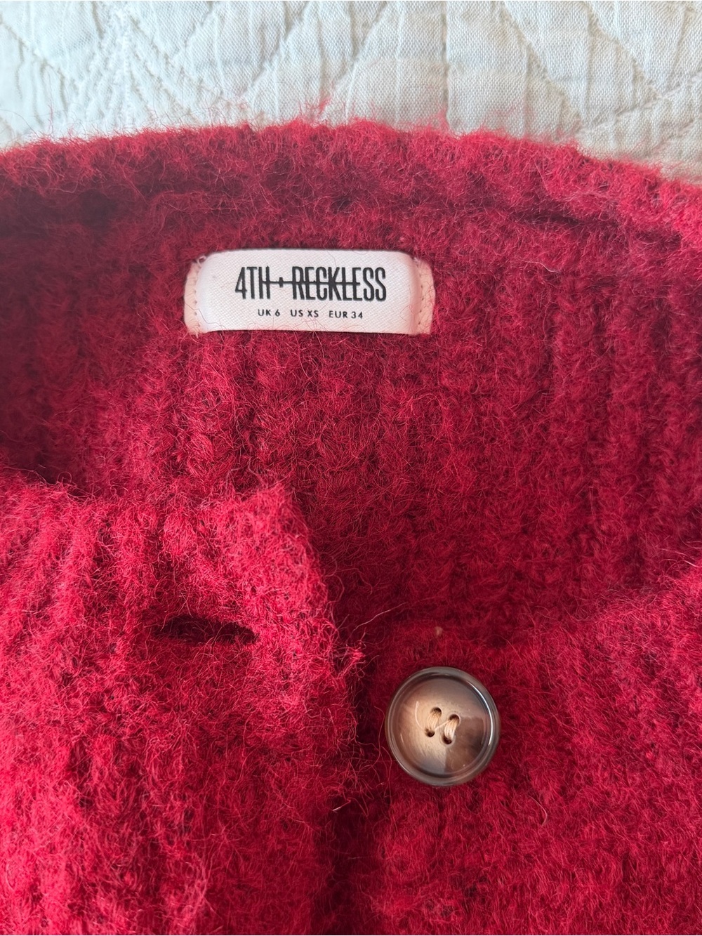 Fuzzy Soft deep Red revolve Button-Up Sweater Jacket - Picture 3 of 3